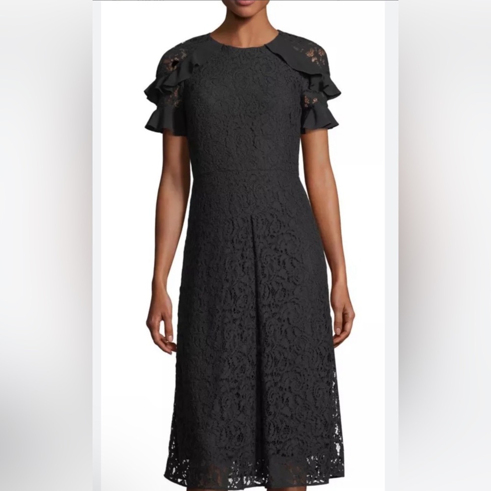 Burberry Lace Ruffle Sleeves Midi Dress